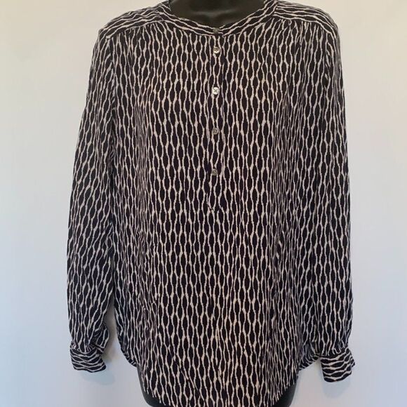 LOFT Collarless 1/4 Button Long Sleeve Blouse - Picture 1 of 9